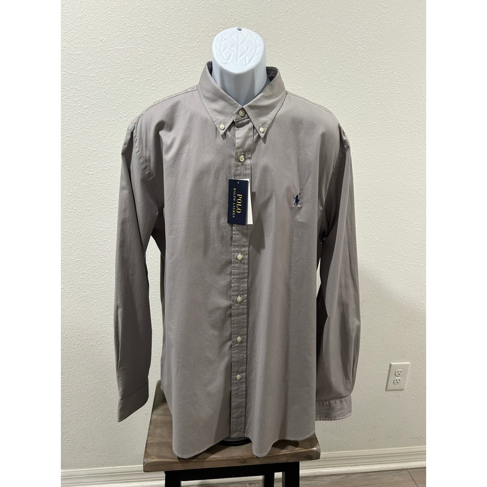 Polo Ralph Lauren Mens XXL Grey Custom Fit Button Down Shirt Pony Long Sleeve
